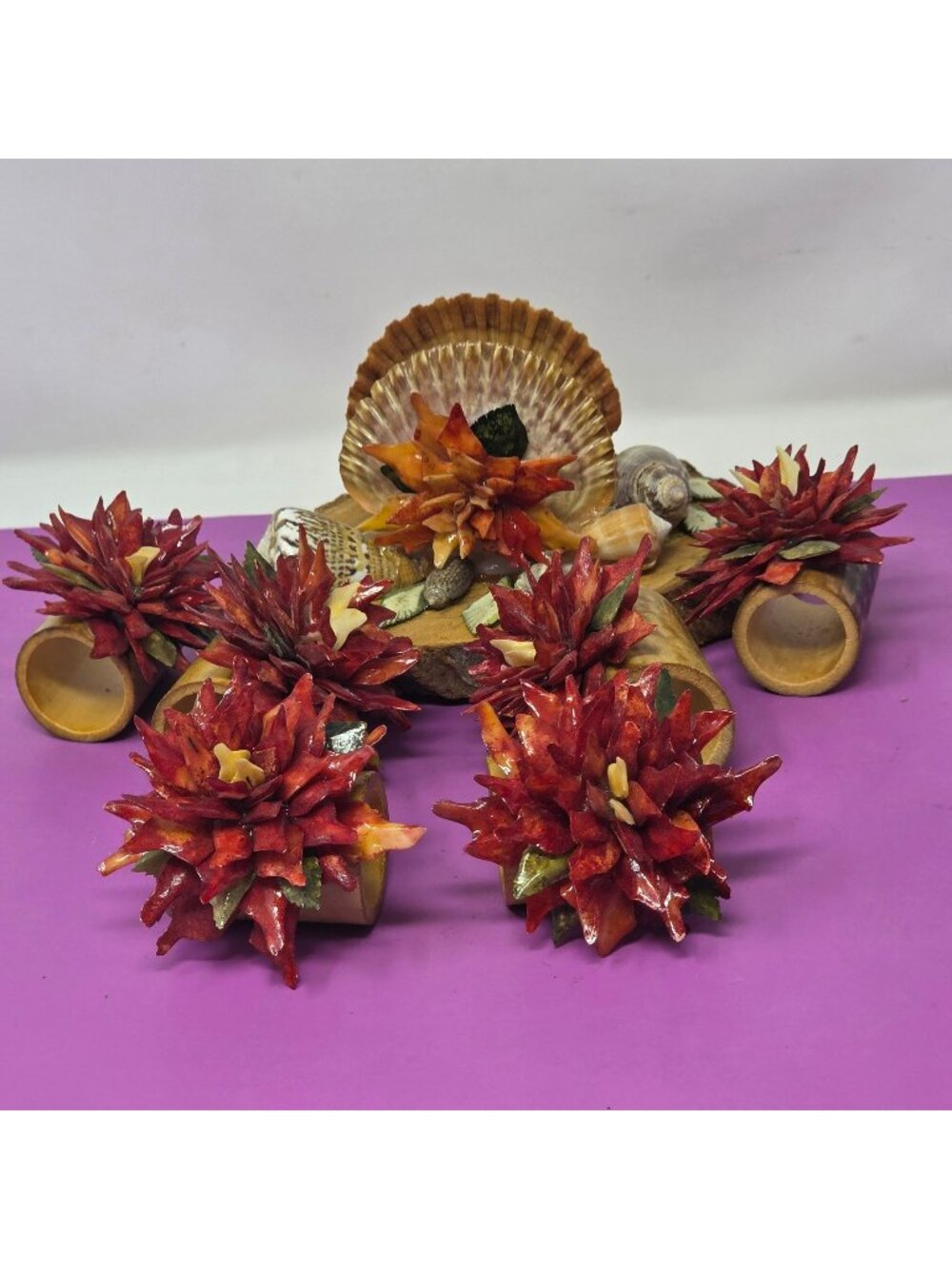 Handcrafted The Bayou84 Coastal Decor Shell Flower Napkin Holder/Napkin Rings